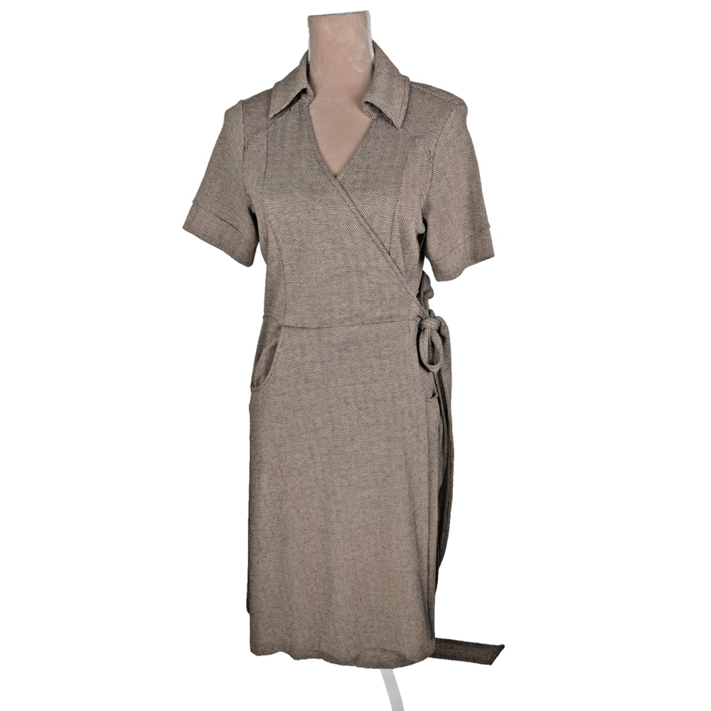 Vintage Y2K Banana Republic Brown Wrap Dress Sz M Chevron Academia Old Money